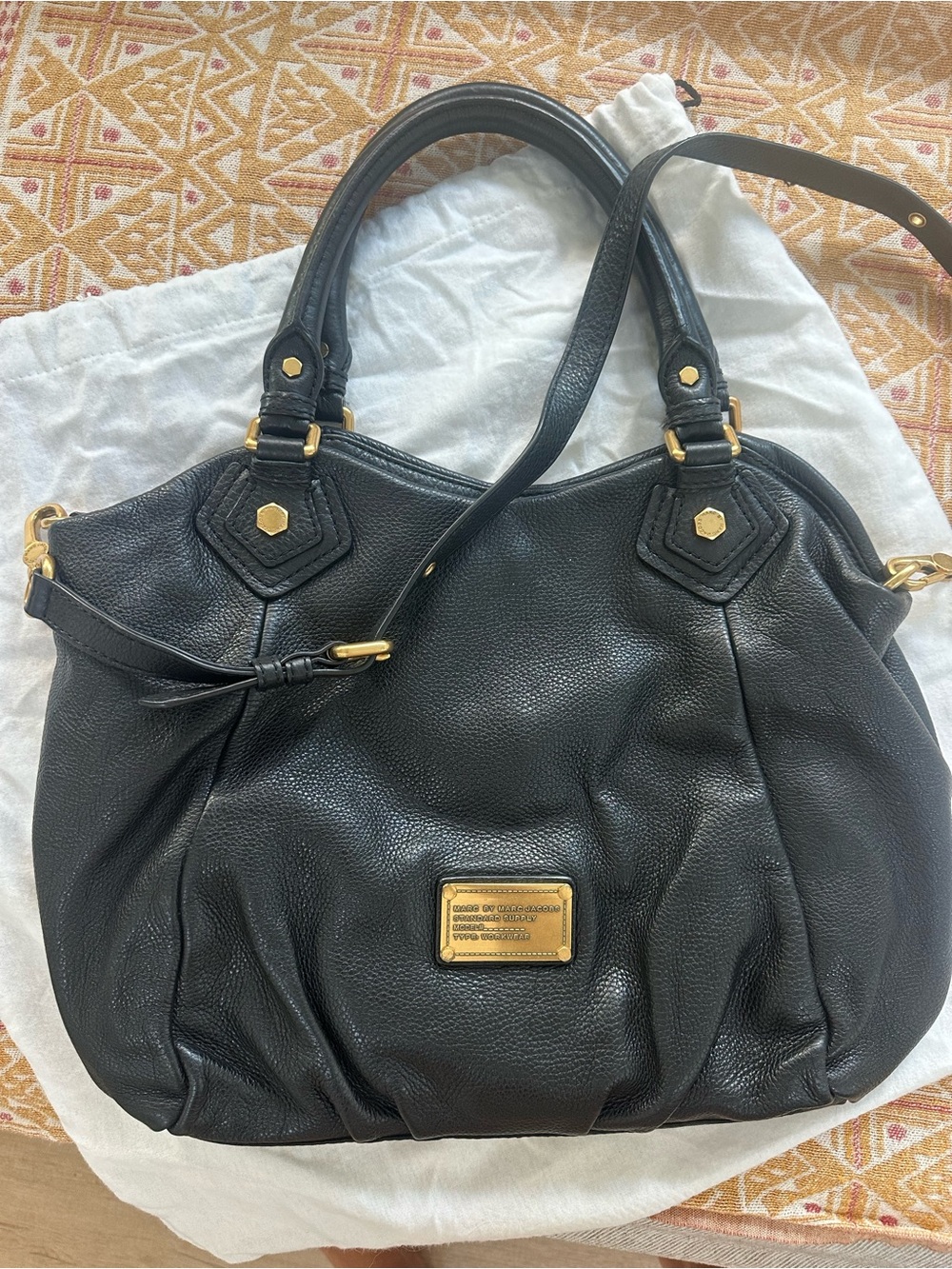 Marc by Marc Jacobs Black Leather Shoulder Bag with Gold Hardware